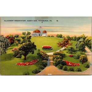 Postcard Pennsylvania Pittsburgh Allegheny Observatory Linen c1940s North Side